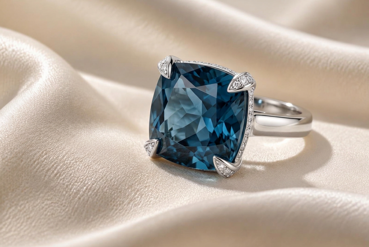 Blue topaz and diamond ring