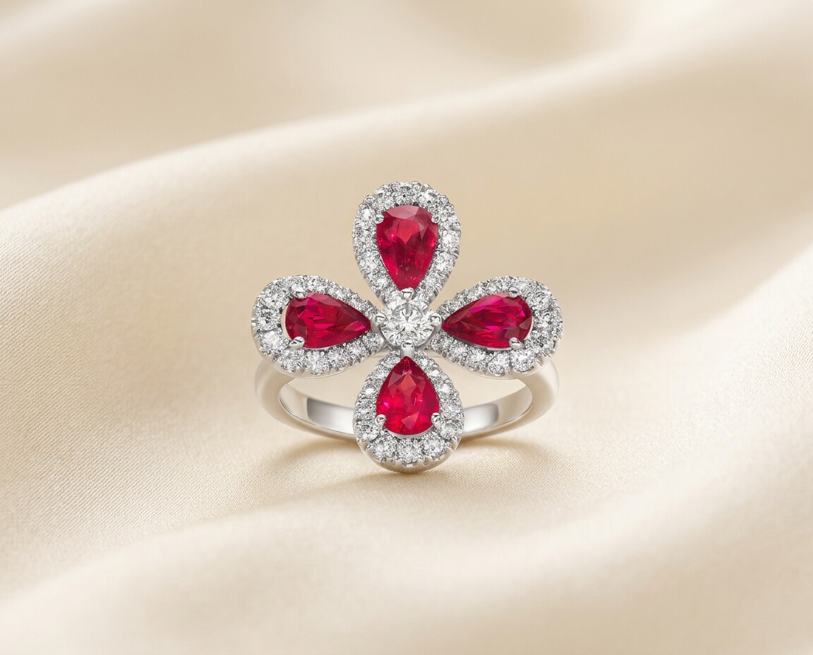 Ruby and diamond flower ring